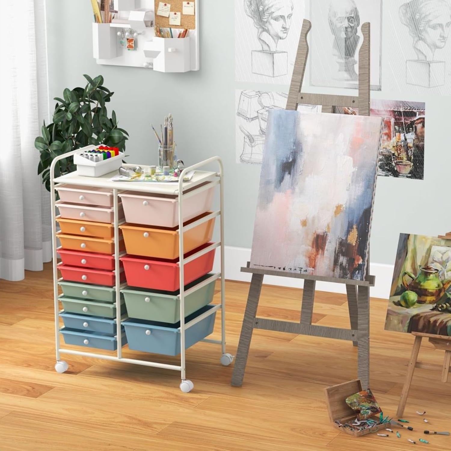 15 Drawer Rolling Storage Cart Colorful Utility Organizer Trolley