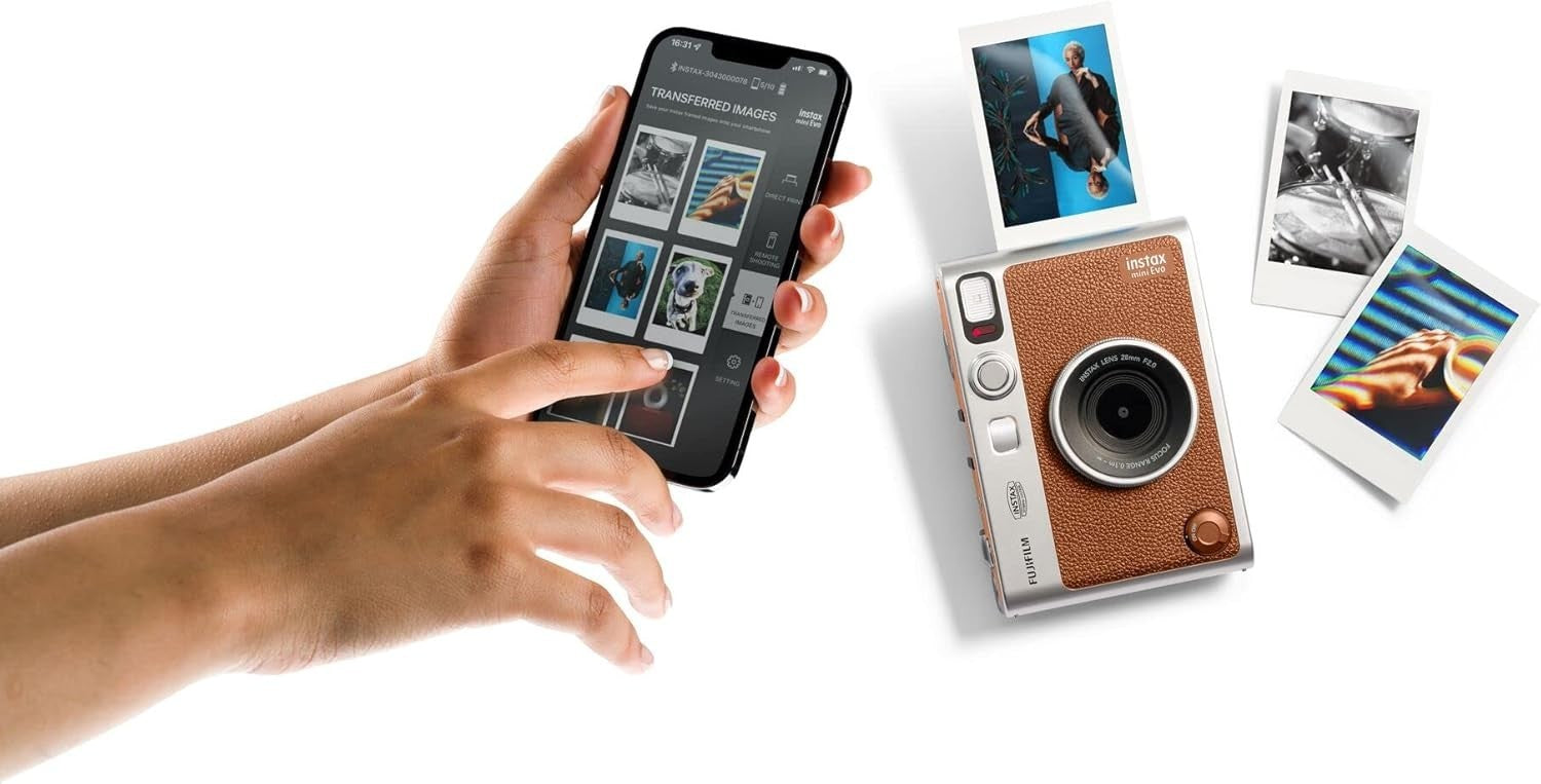 Hybrid Instant Camera Printer Brown Bluetooth LCD Screen 100 Effects