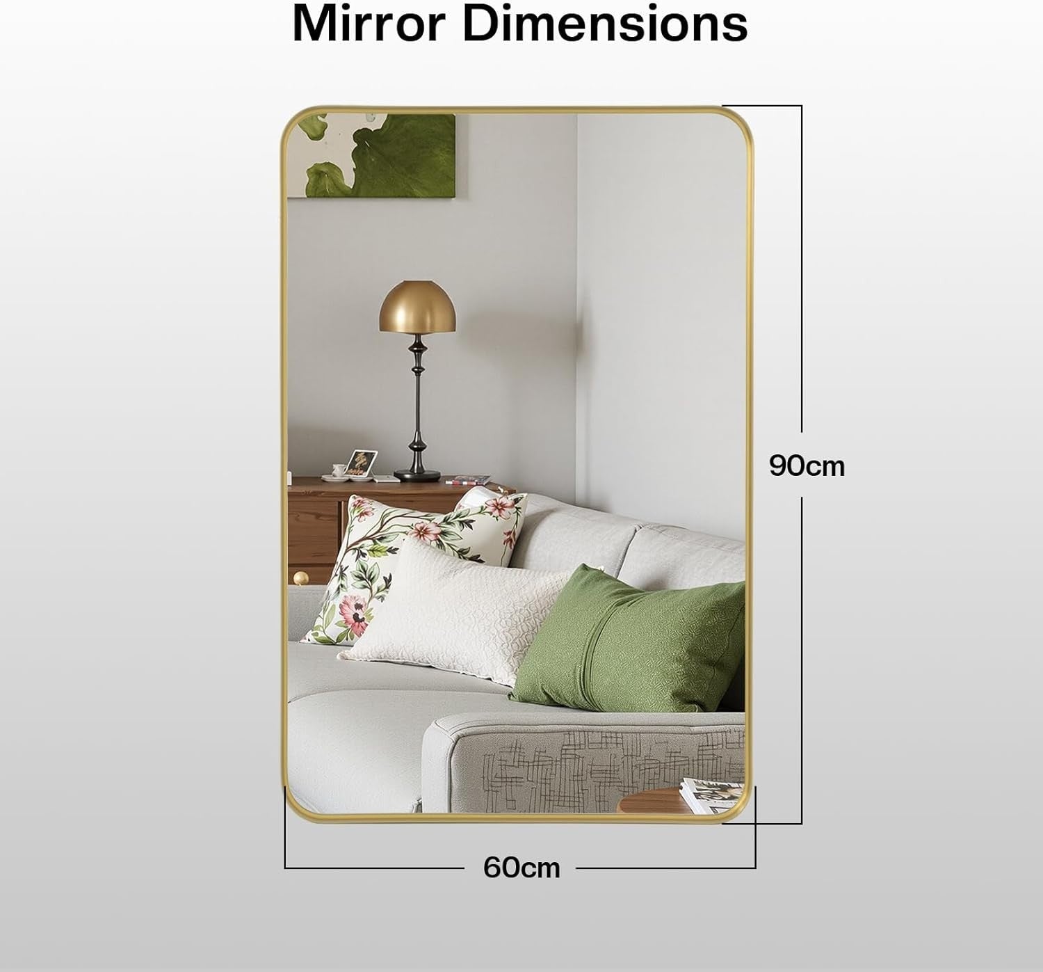 Gold Wall Mirror 60x90cm Modern Vanity Mirror for Bathroom or Entryway
