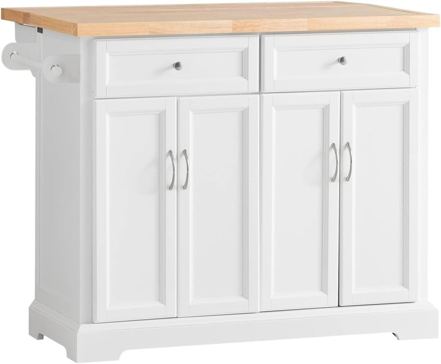 Rolling Kitchen Island Cart with Extendable Worktop, Drawers & Adjustable Shelve