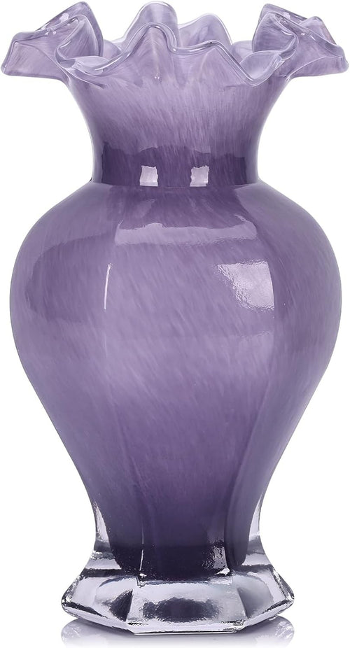 Hand Blown Purple Glass Vase 24cm Tall Art Centerpiece Table Decor