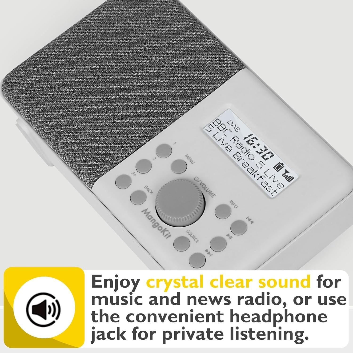 Portable DAB+ FM Digital Radio Bluetooth Alarm Stone Grey