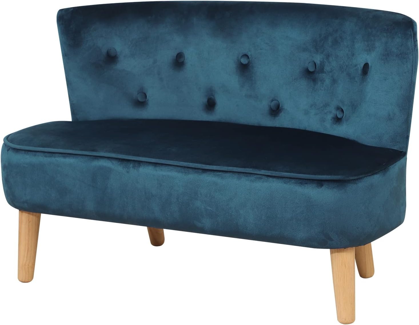 Blue Velvet Kids Sofa, 2-Seater Play Couch for Toddlers, Compact 90.5x44.5x57.5c