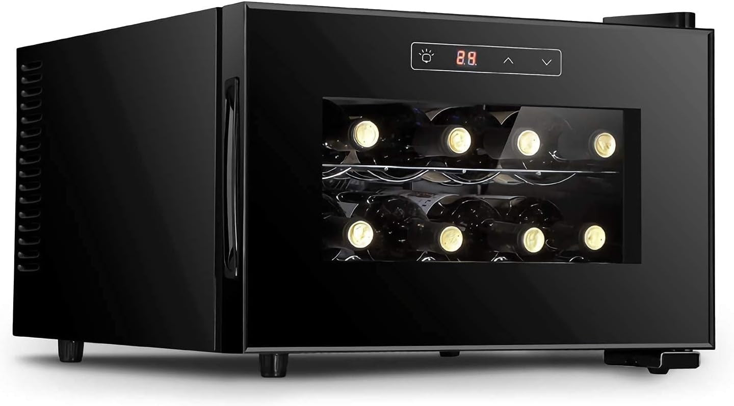 8 Bottle Wine Cooler Fridge Digital Control Glass Door Quiet Countertop