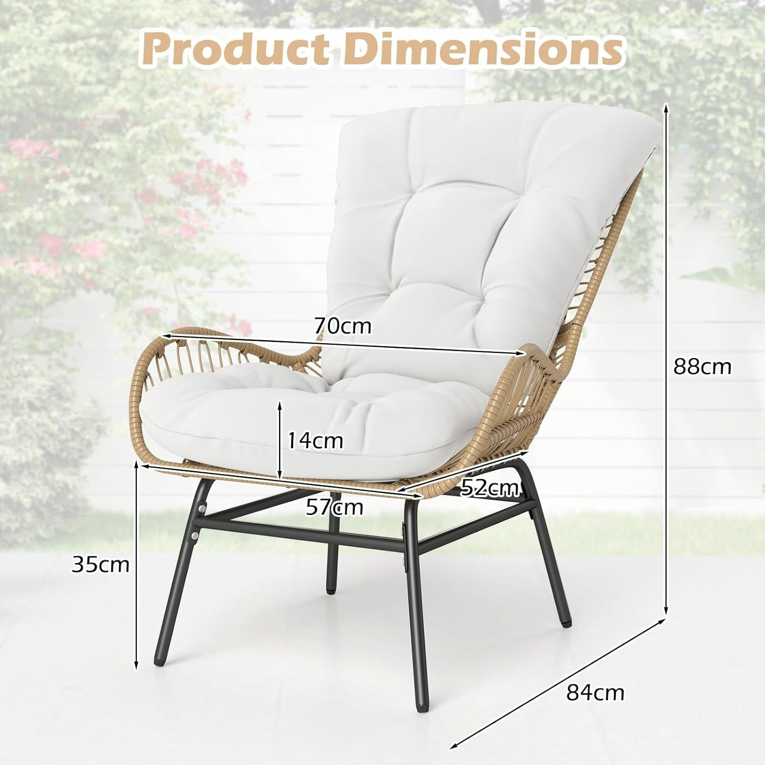 Luxury Rattan Garden Armchair Plush Cushion Lounge Chair Patio Balcony