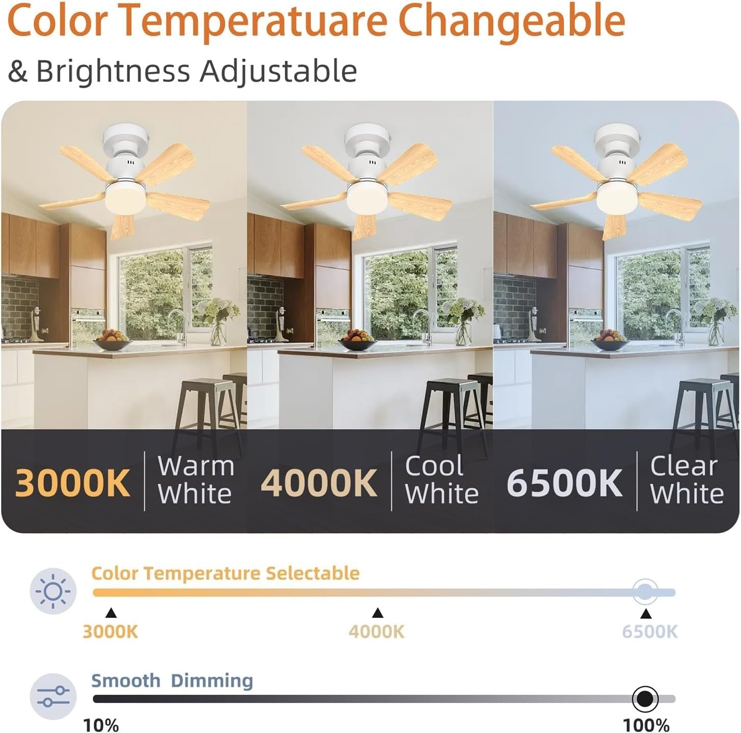 45cm Screw-In Ceiling Fan Light 4 Speeds 3 Colors Wood Grain