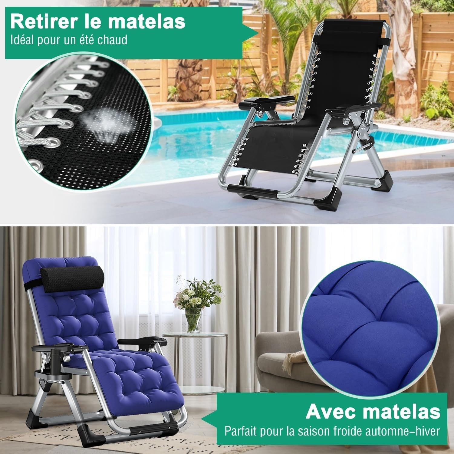 Zero Gravity Recliner Chair Cushioned Lounger Garden Patio Foldable 200KG