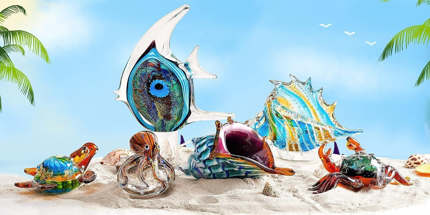 Hand Blown Glass Conch Figurine • Colourful Seashell Ornament