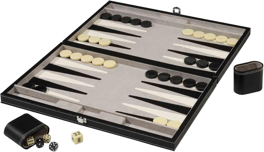 18 Inch Backgammon Board Game Faux Leather Travel Case Dice Checkers Set