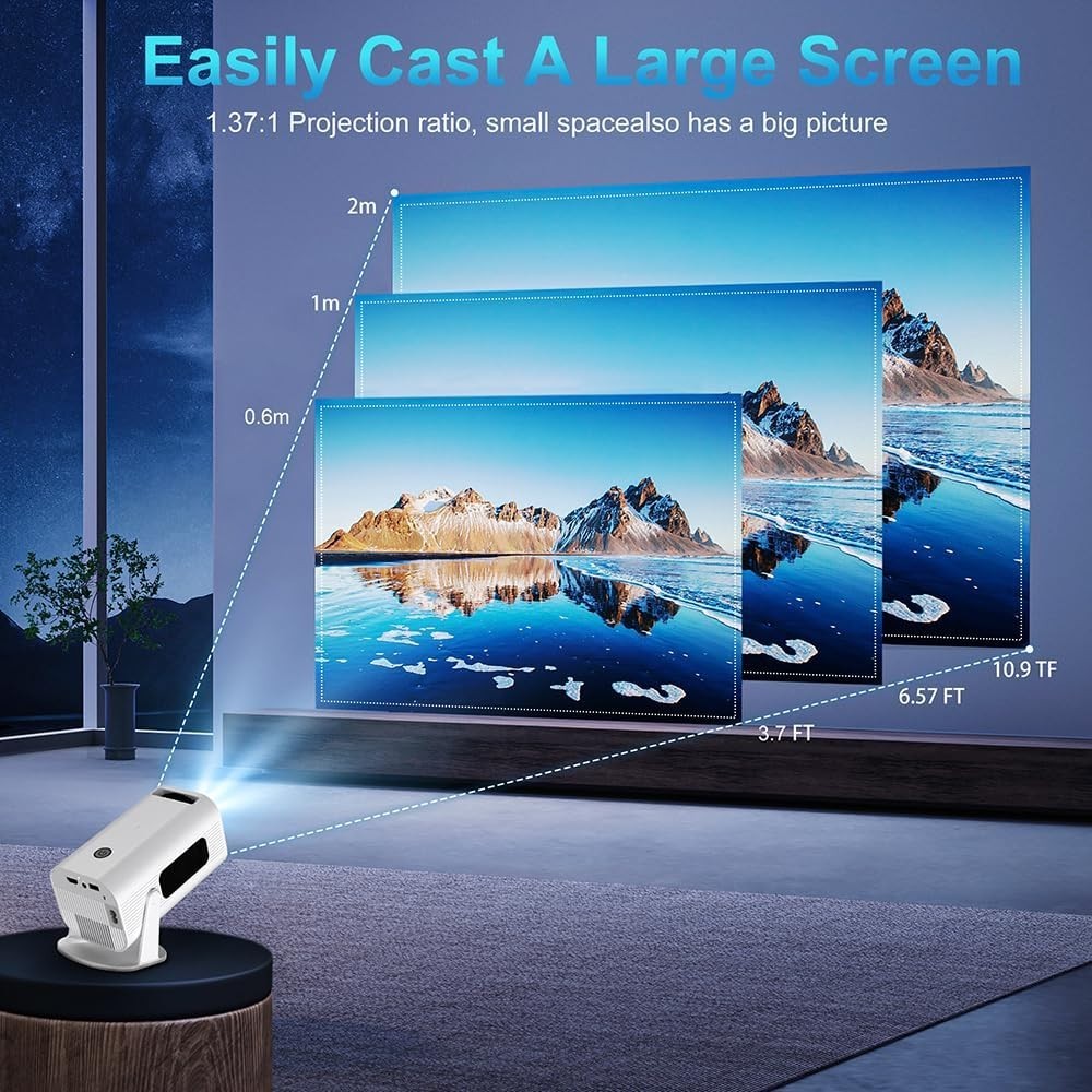 1080P Smart Mini Projector WiFi 6 Bluetooth 210° Stand Auto Keystone 4K