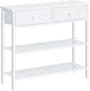 Slim White Console Table with 2 Drawers & Mesh Shelves – Space-Saving Storage