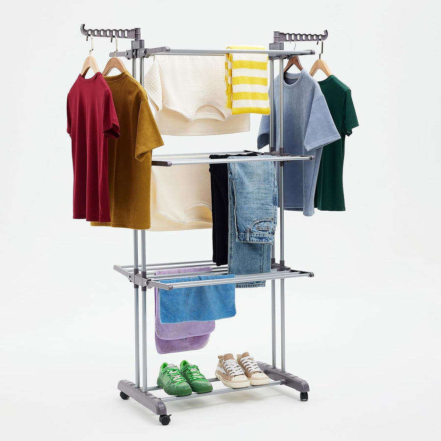 4 Tier Clothes Airer Adjustable Drying Rack Folding Wings Indoor Laundry Stand