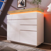 High Gloss Sideboard Cabinet with LED Lights, 2 Door 3 Drawer Storage