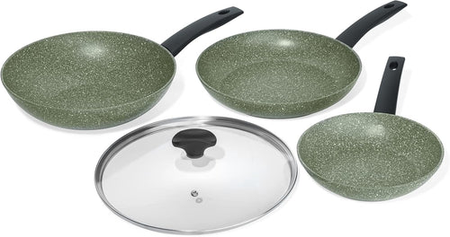 3pcs Green Eco Non Stick Frying Pan Set Induction Compatible Dishwasher Safe