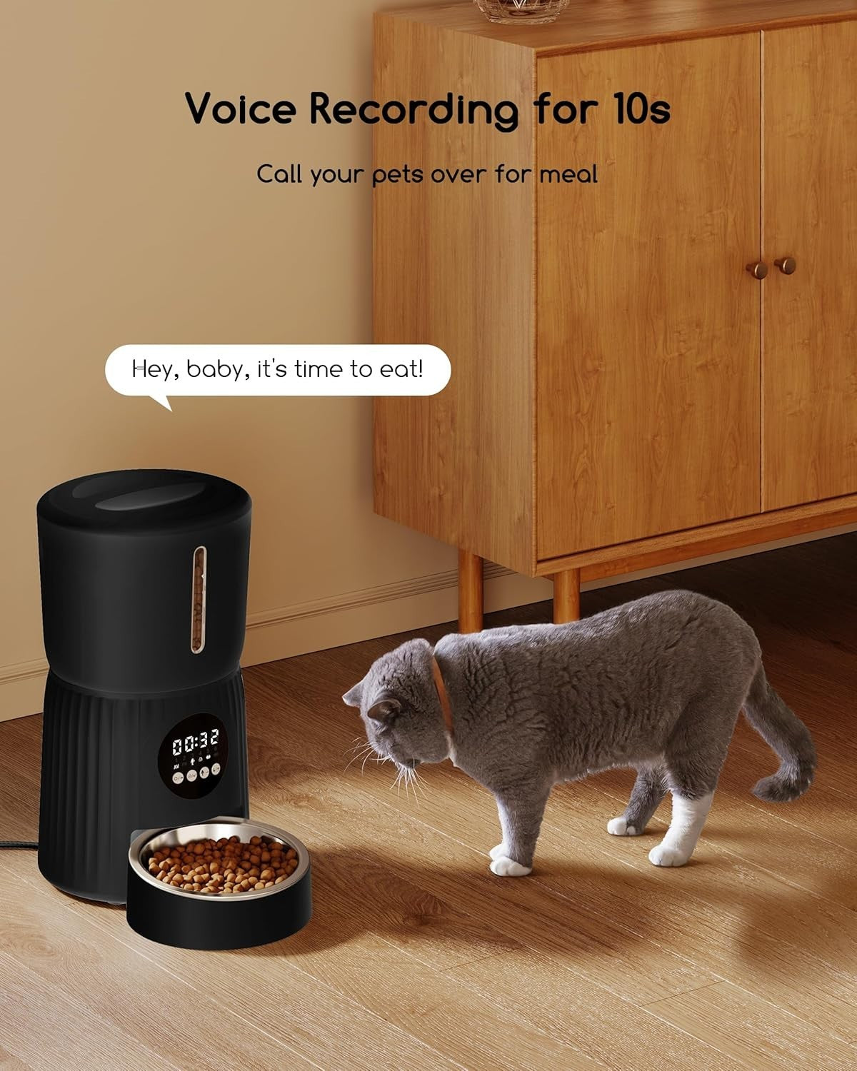 Automatic Cat Feeder 4L Timer Food Dispenser Portion Control Voice Record