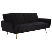 Black Velvet Sofa Bed 3 Seater Gold Legs Tufted Modern Luxury Sleeper