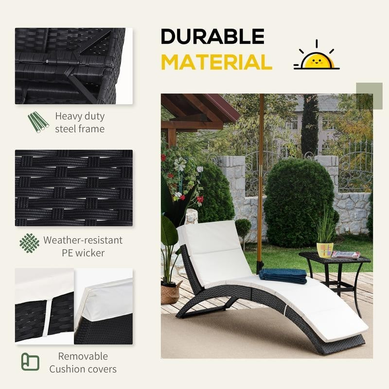 2-in-1 Rattan Sun Lounger Recliner Bed Chair Folding Cushioned Patio