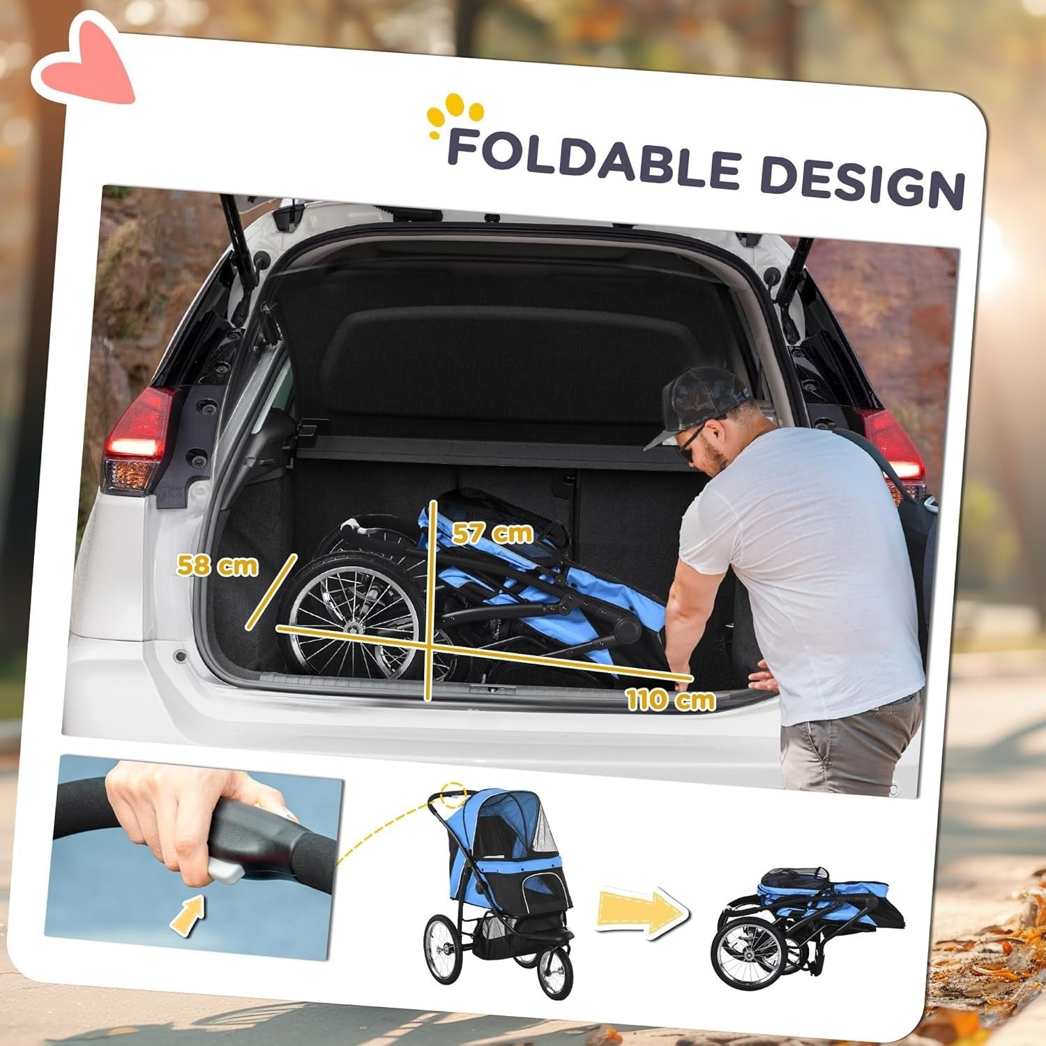3 Wheel Dog Stroller for Small & Medium Pets up to 20kg, Foldable Jogger