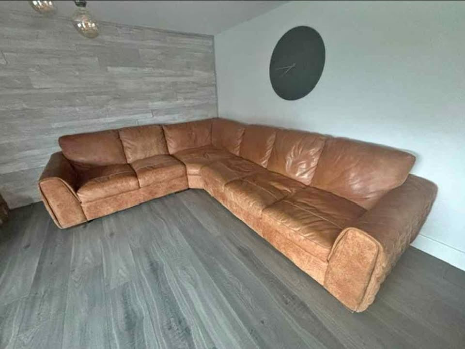 Utah Tan Large Leather Corner Sofa + Armchair (PTP)