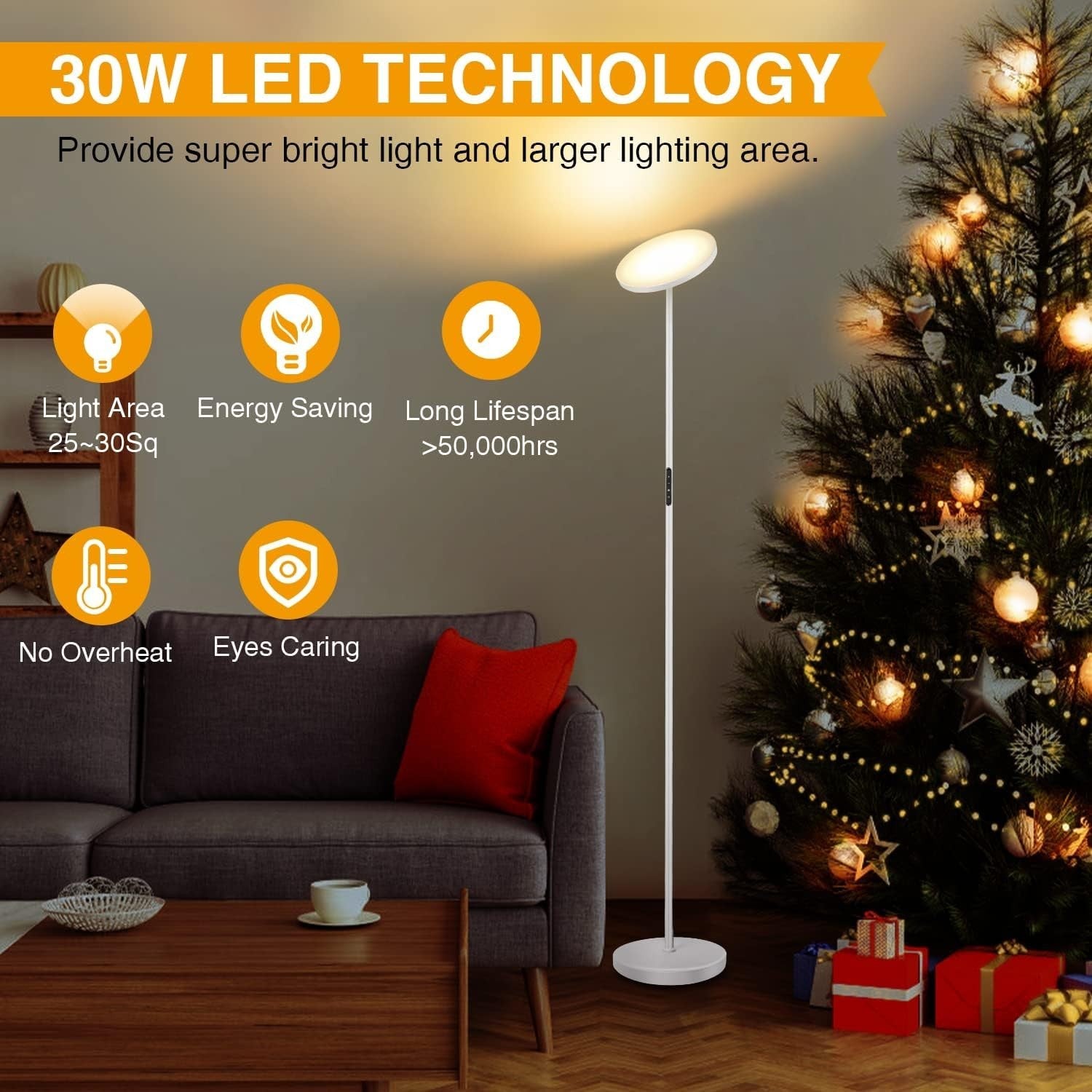 Dimmable LED Floor Lamp 3000LM with Remote & 1-Hour Timer, Touch Control