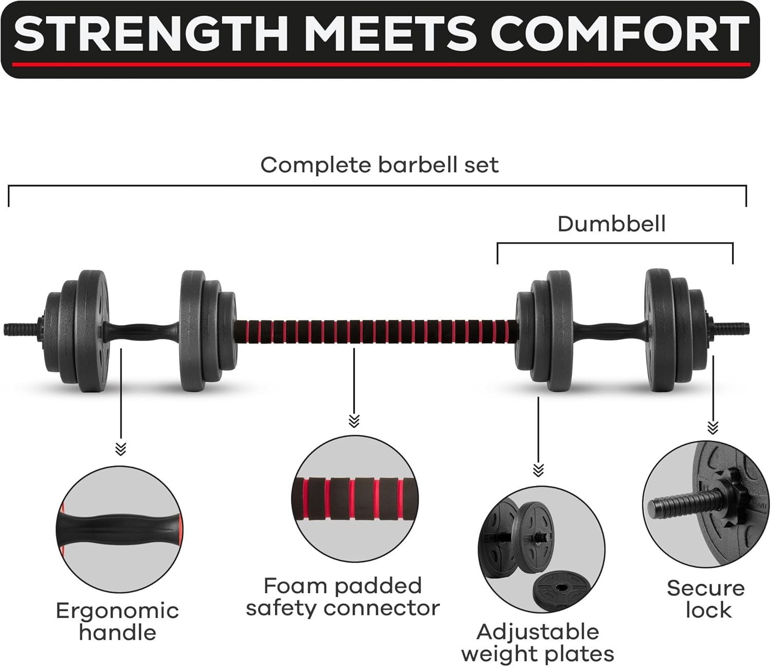 20kg Adjustable Dumbbell Barbell Set 2-in-1 Vinyl Weights Home Gym