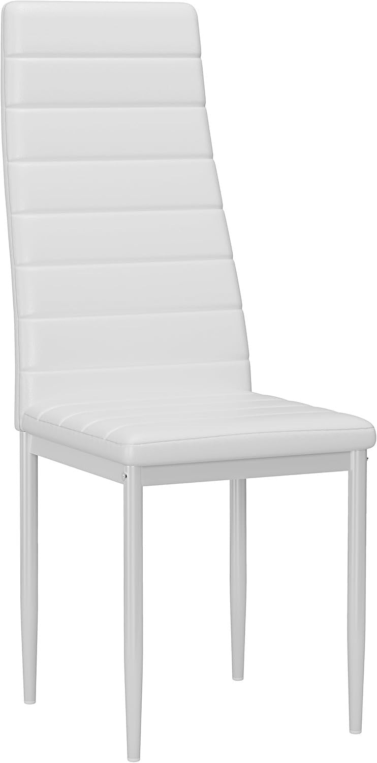Modern White PU Leather Dining Table Set 4 Chairs 120x80cm Kitchen Room