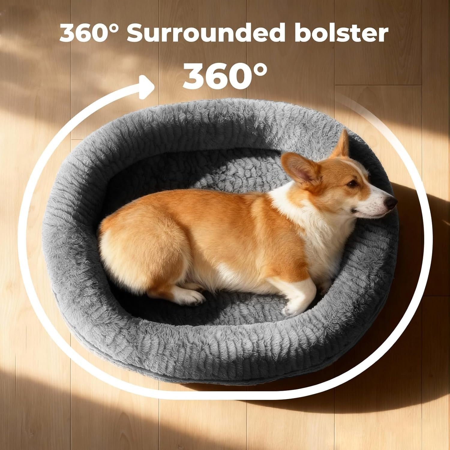 Medium Orthopedic Dog Bed 71x59x15cm Bolster Washable Grey