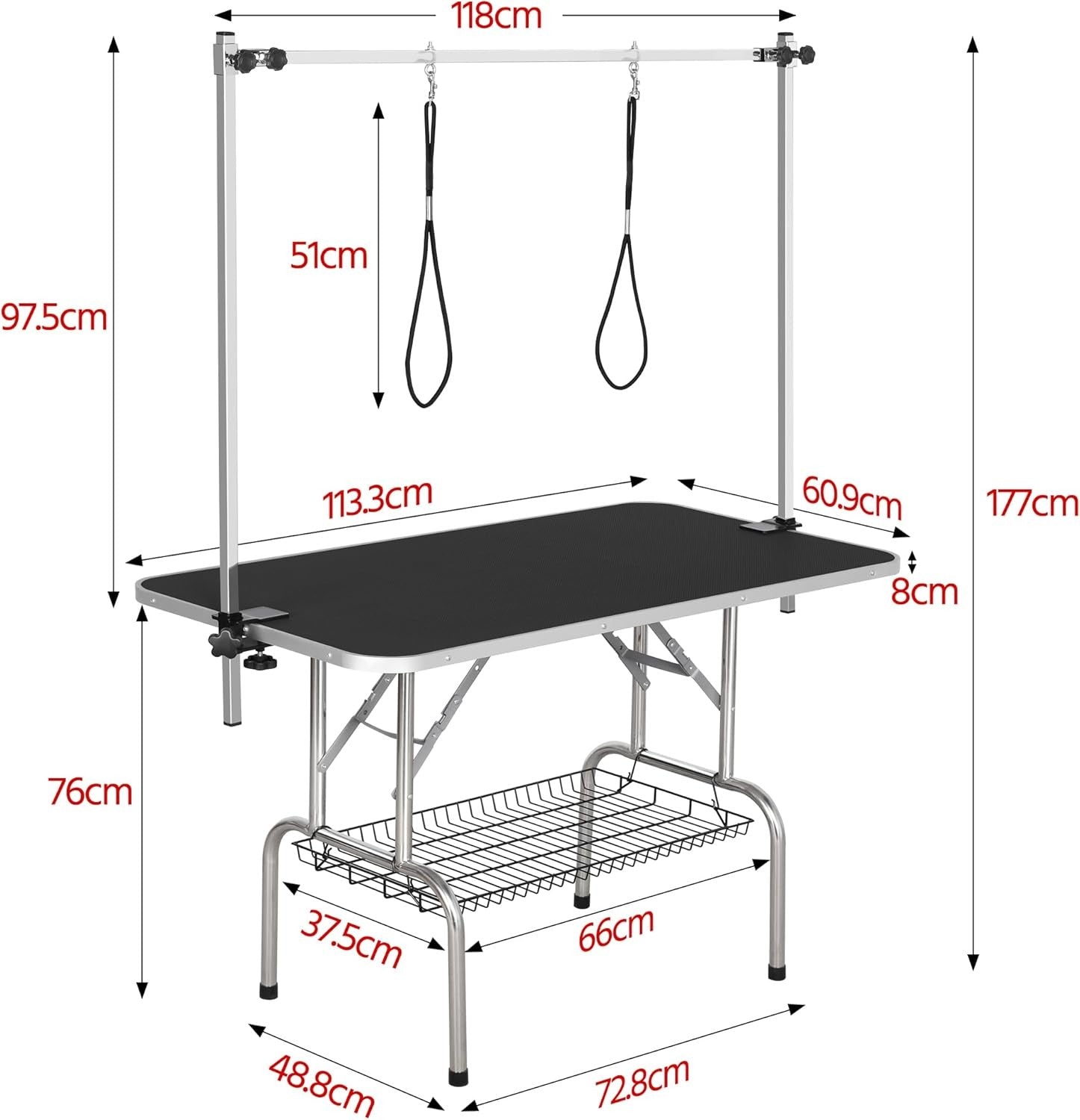 46" Dog Grooming Table Adjustable Height Heavy Duty Non Slip Arm Noose