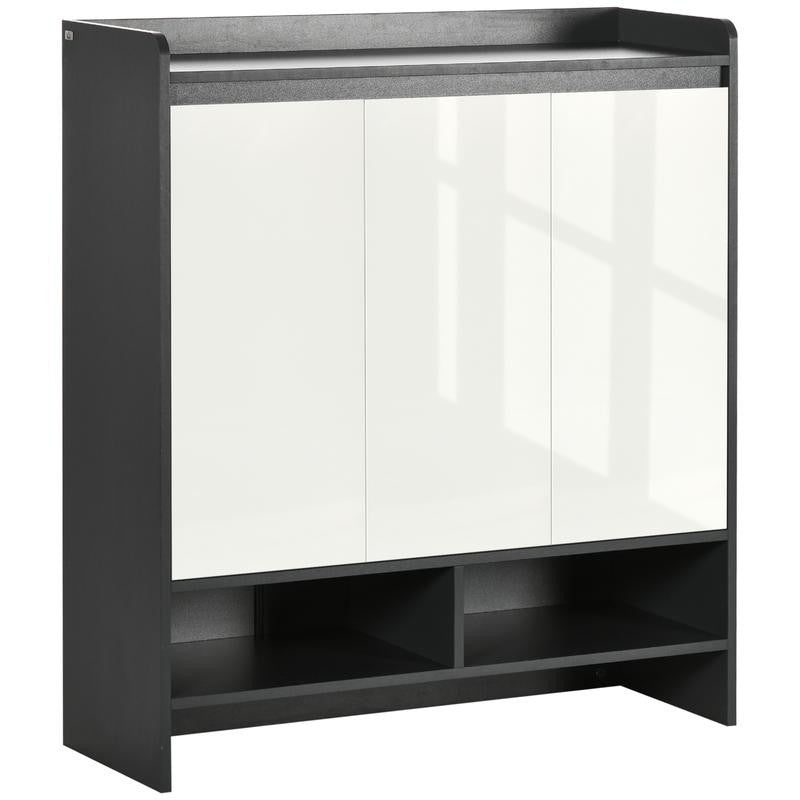 High Gloss Shoe Storage Cabinet White Doors Shelves Unit for 24 Pairs