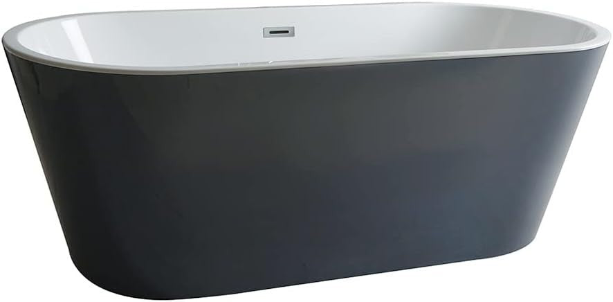 Stone Grey Double Ended Freestanding Oval Bath 1695x750mm Chrome Overflow