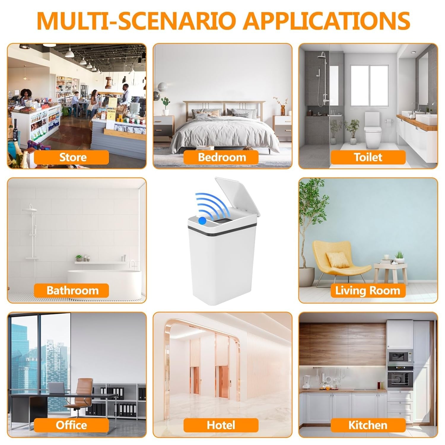 8L Automatic Sensor Bin White Slim Touchless Bathroom Kitchen