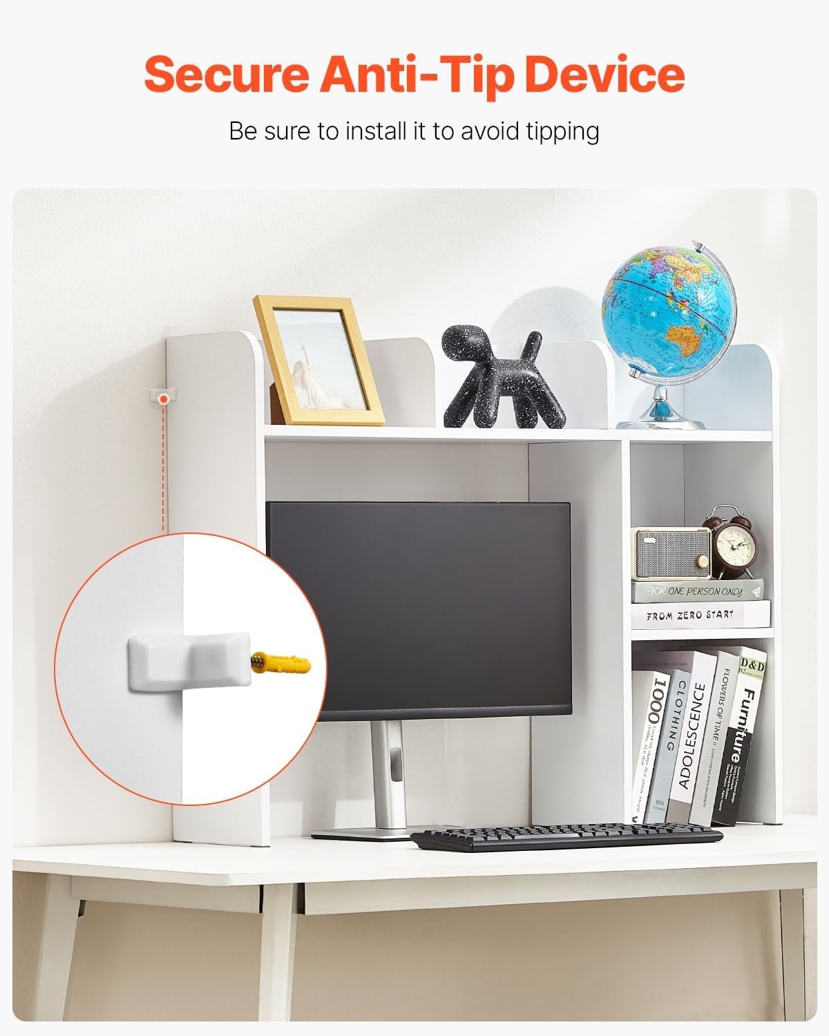 White 2-Tier Desktop Bookshelf 94.5cm Desk Hutch Organiser Heavy-Duty Storage