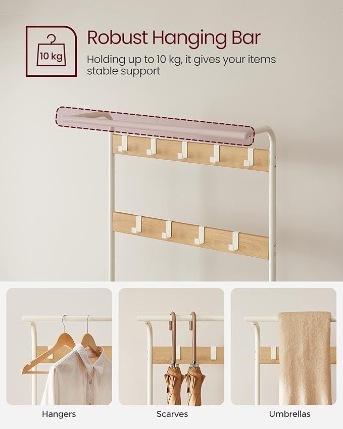 Oak & Cream Coat Rack with Shoe Bench | 4-in-1 Hallway Storage Unit with 9 Hooks