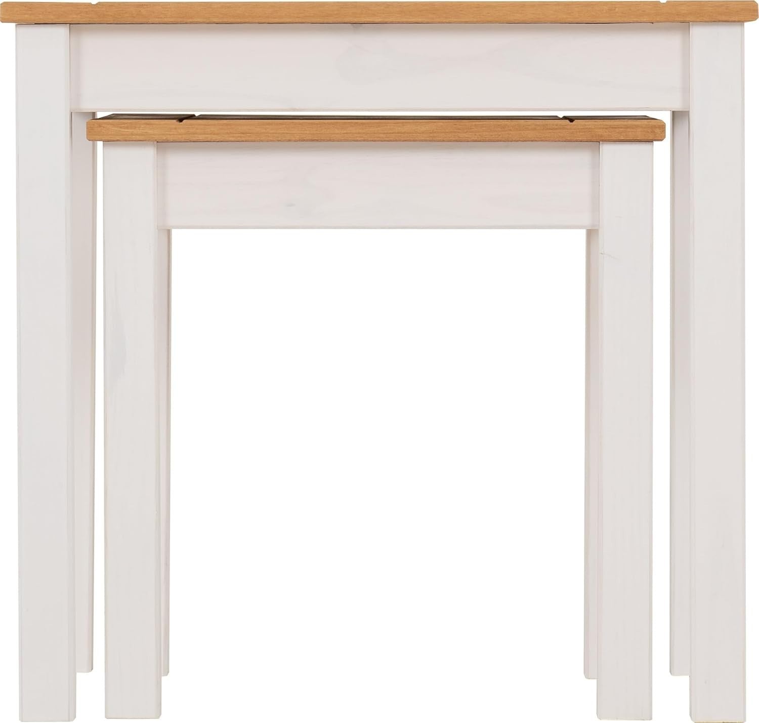 Nest of 2 End Tables Modern White/Natural Wood Pine Side Tables Coffee Table