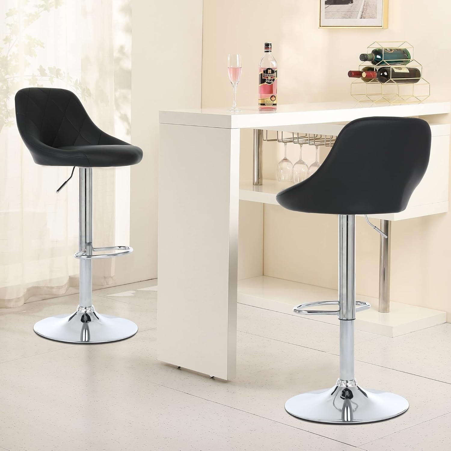 Set of 2 Adjustable Swivel Bar Stools –DM931 Black L-Shape