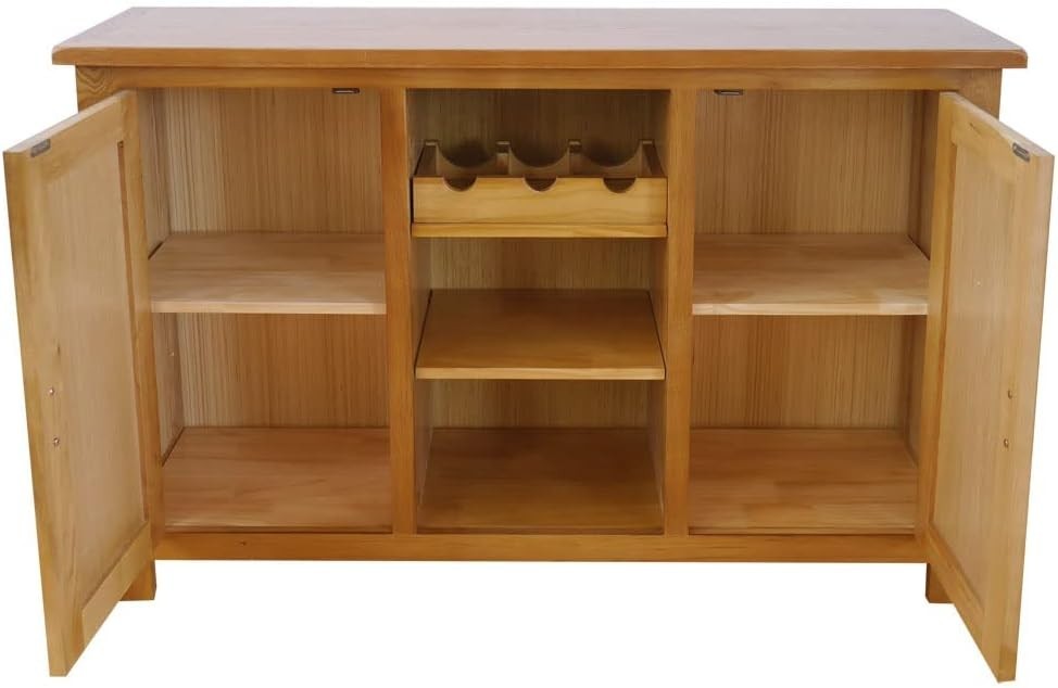 Rustic Oak Sideboard Cabinet with Wine Rack – 2 Doors, 3 Racks, 7 Shelves – 112c