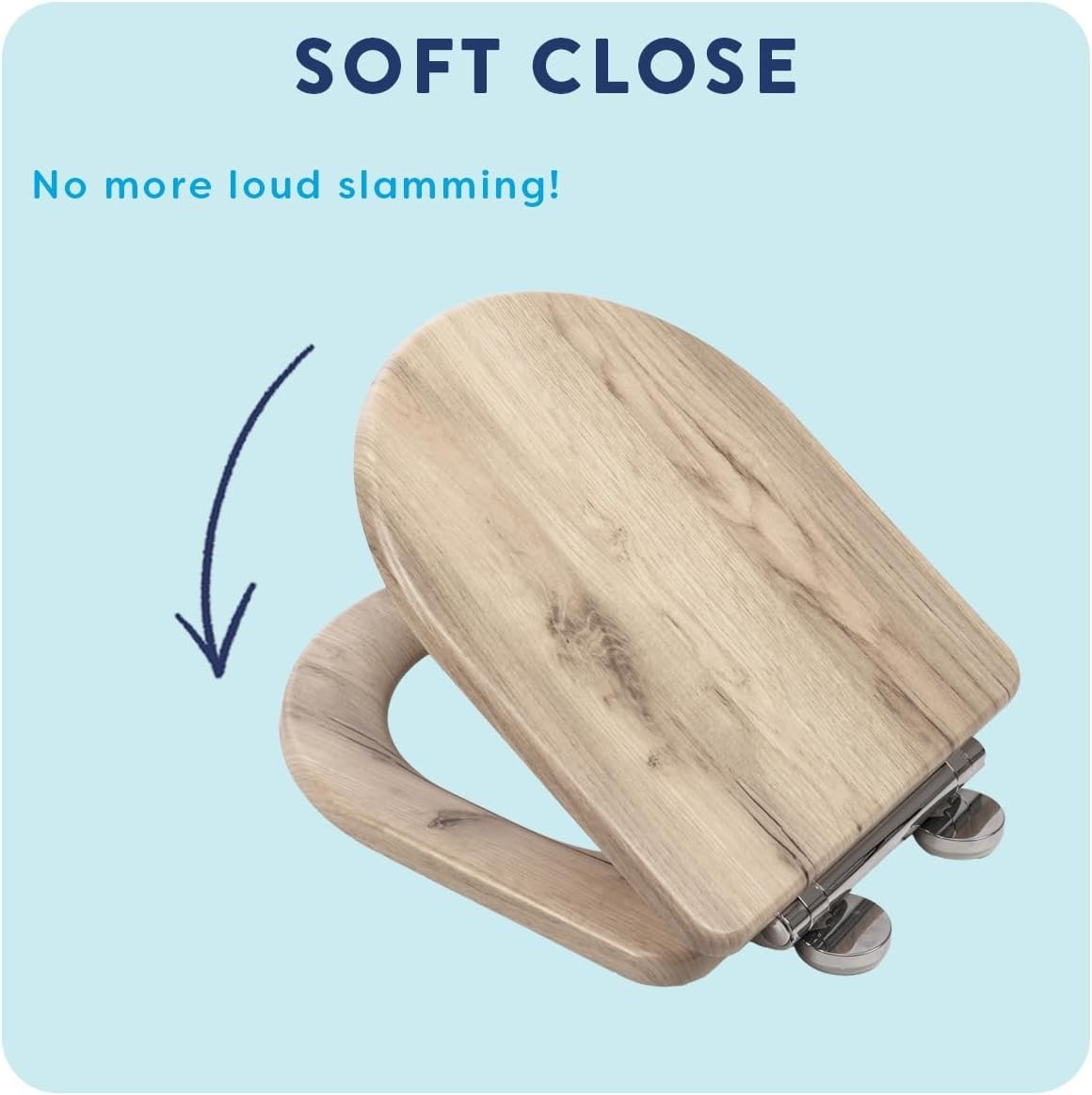 Grey Oak D-Shape Toilet Seat Soft Close Quick Release Antibacterial Wooden