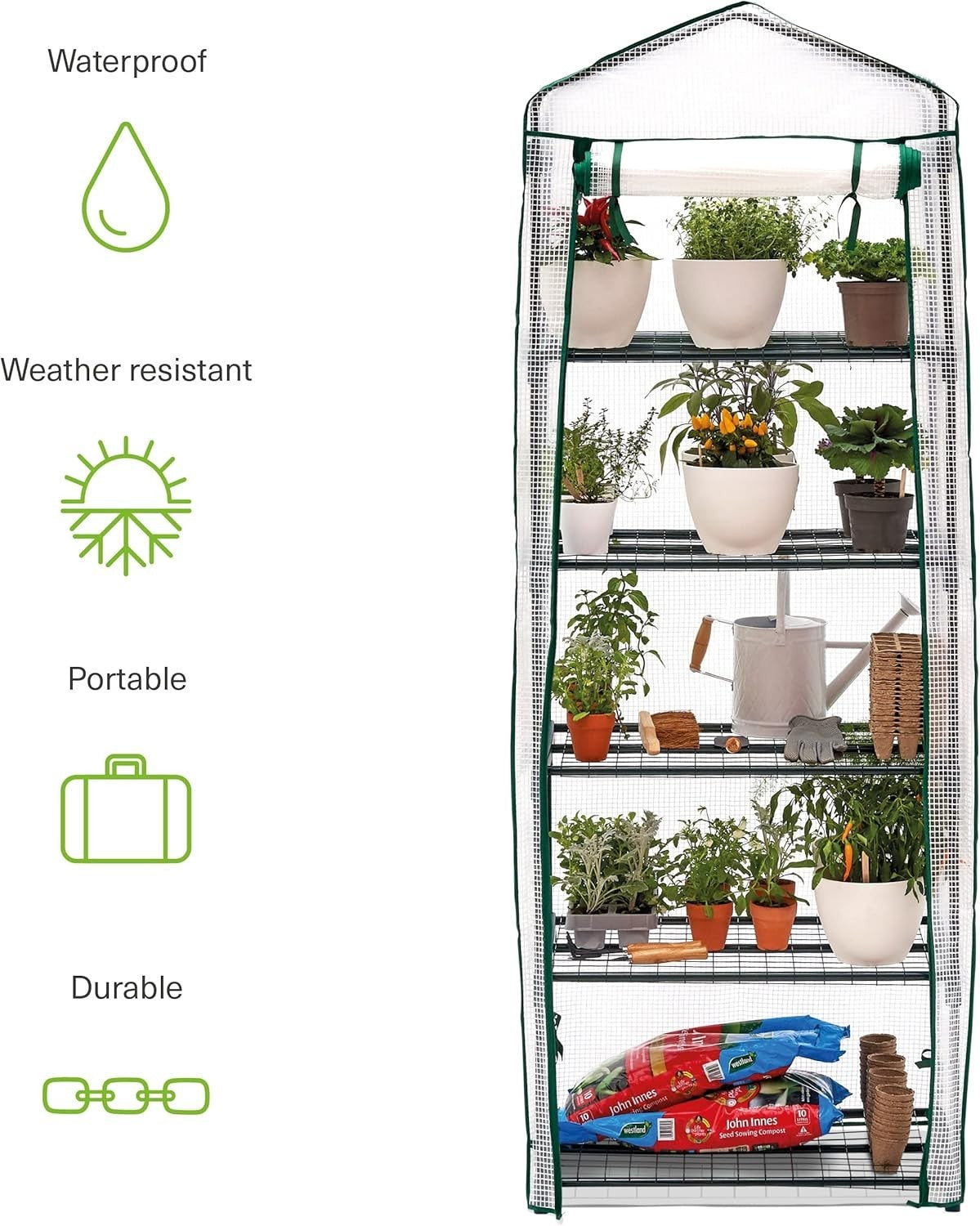 5 Tier Mini Greenhouse with Reinforced PVC Cover | Sturdy Steel Frame