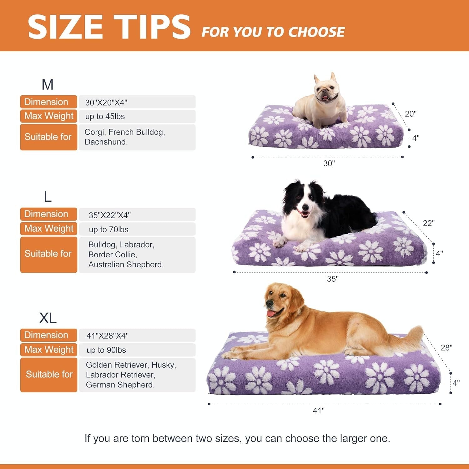 XL Dog Bed 104x71cm Washable Crate Mattress Purple