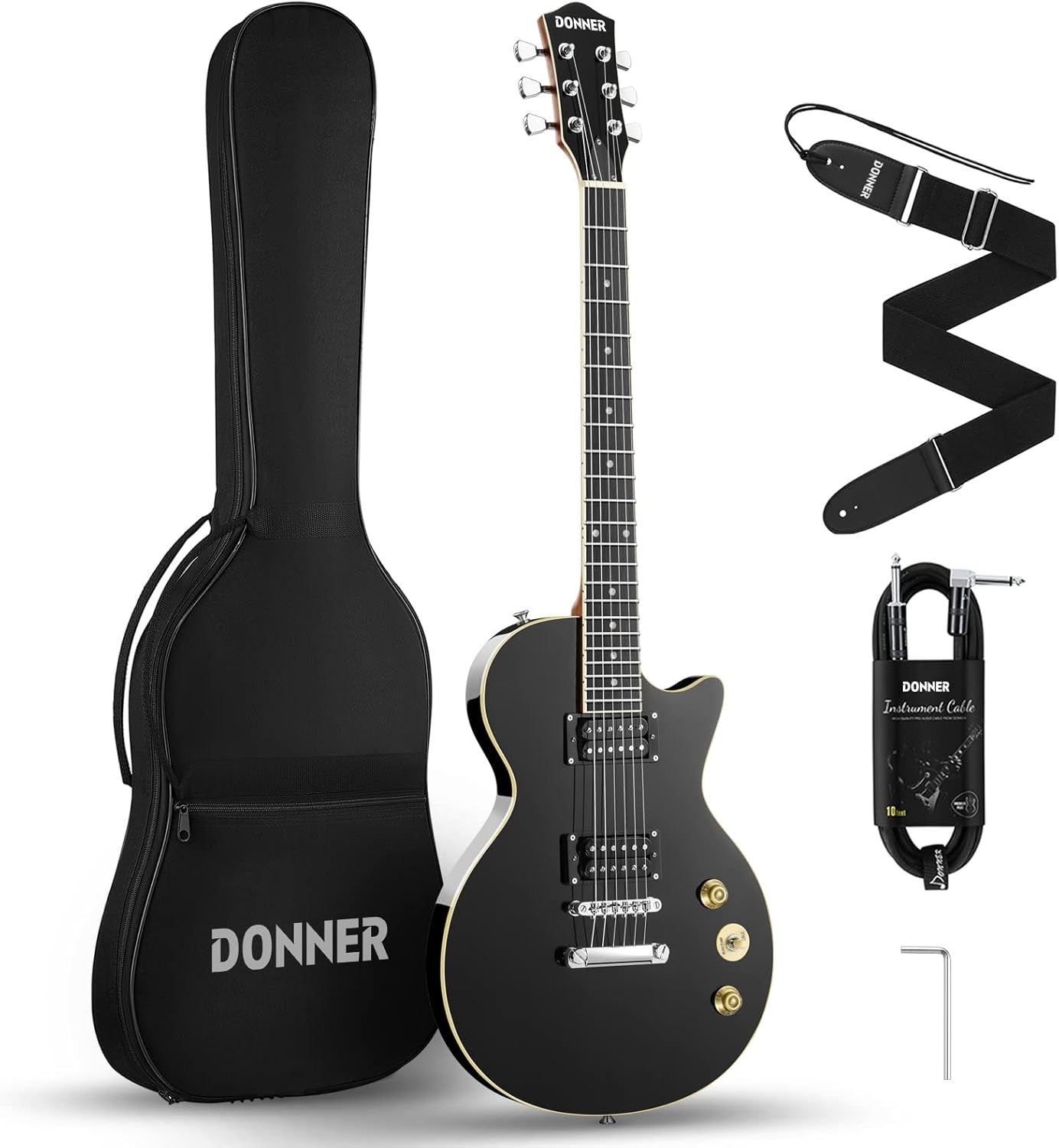 Electric Guitar 39in Full Size LP Style Starter Kit Black