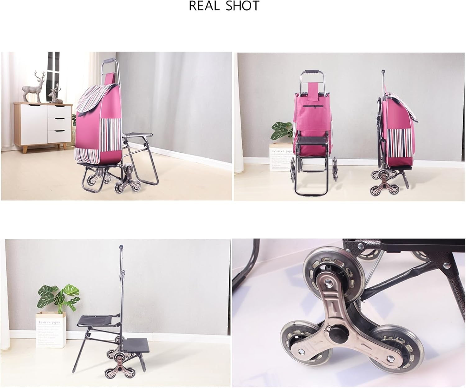 6-Wheel Foldable Stair Climber Shopping Trolley w/ Seat & Waterproof Cover