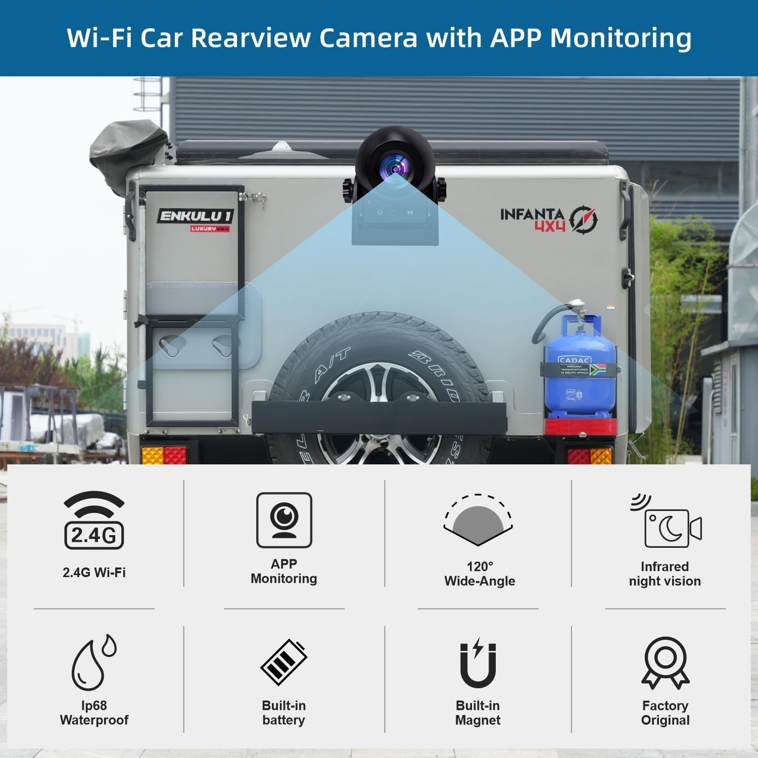 Wireless Magnetic Backup Camera WiFi Rear View IP68 Night Vision App