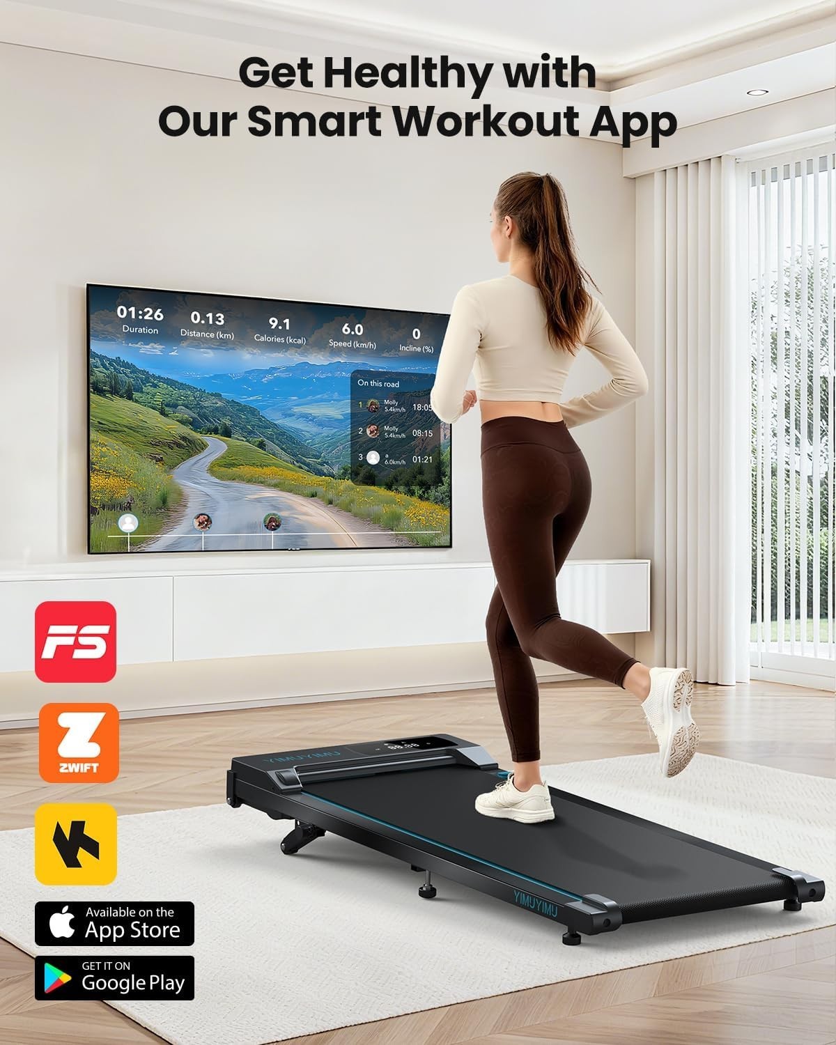Under Desk Walking Treadmill 8% Incline 10km/h Quiet Home Gym