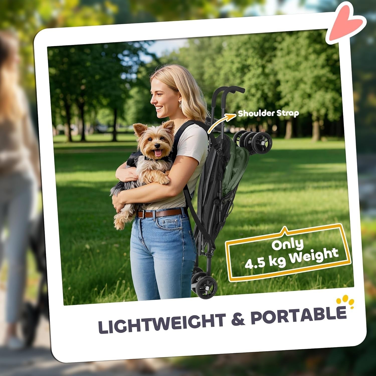 Lightweight Dog Stroller Foldable Pet Pram with Strap Cup Holder Green