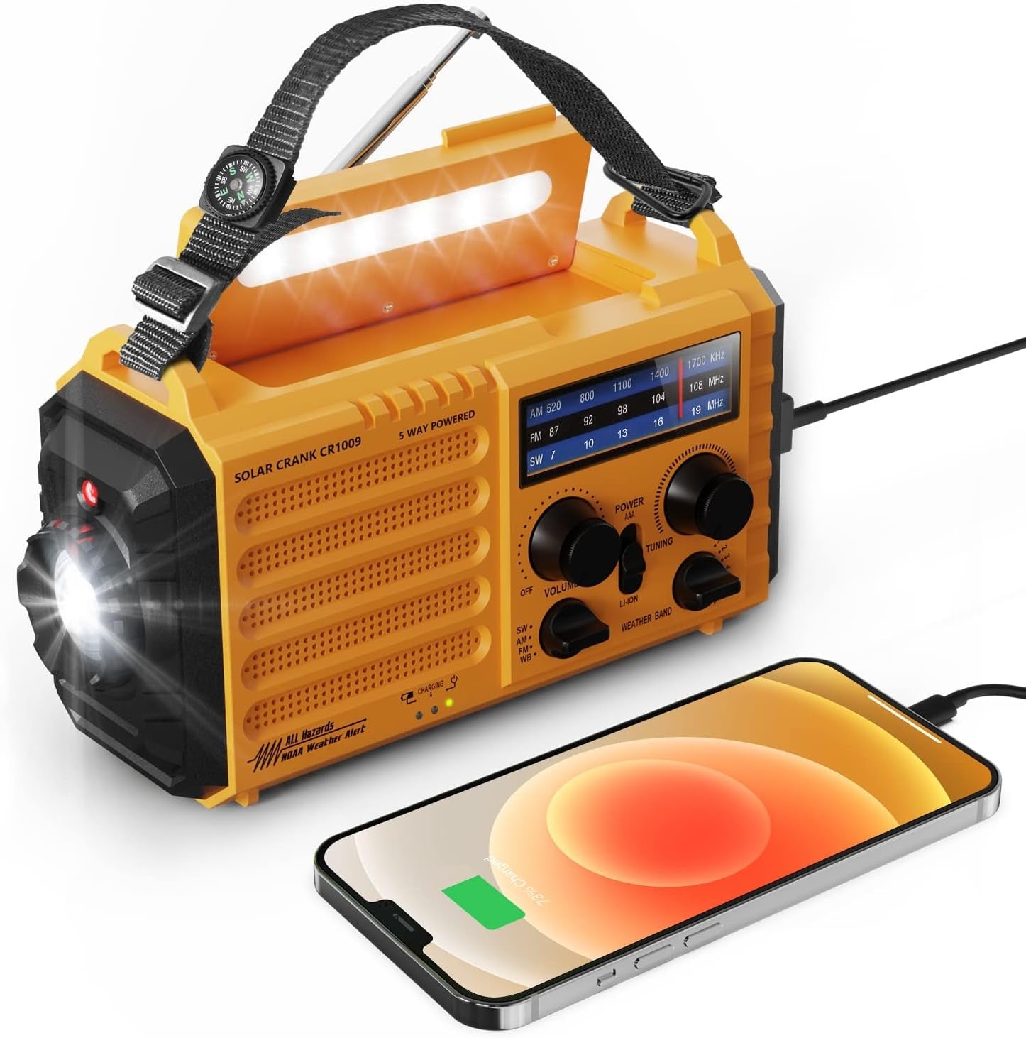 Solar Hand Crank Emergency Radio AM FM USB Phone Charger Torch SOS