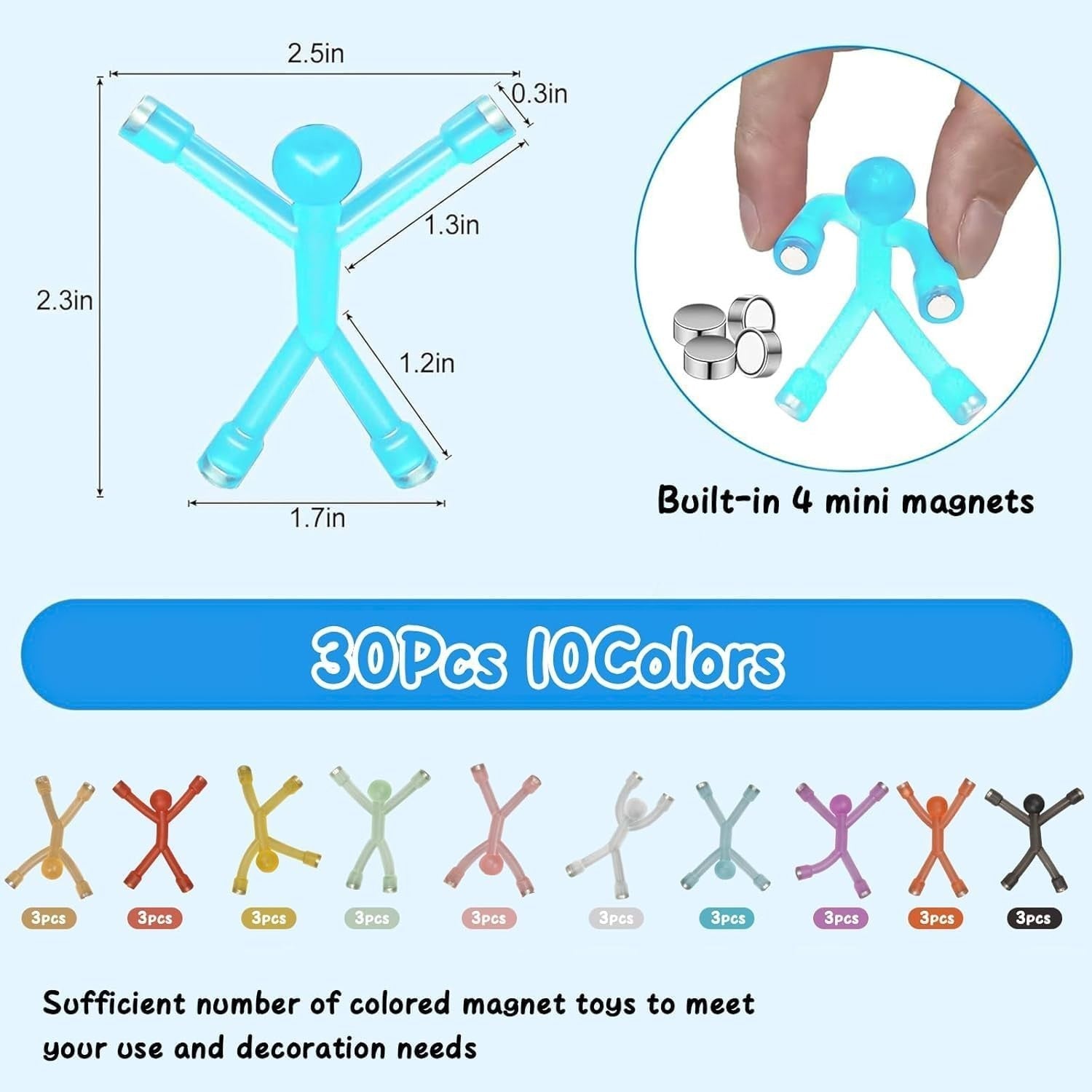 30 Pack Magnetic Fidget People Toys Colorful Mini Fridge Magnets Set