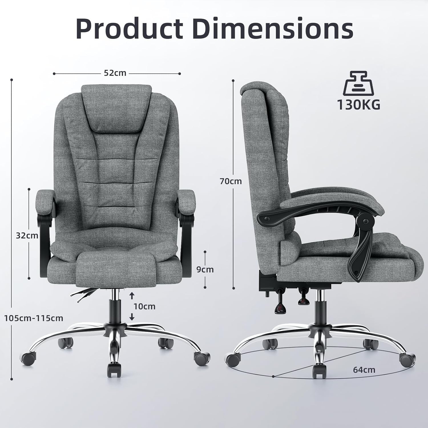 Ergonomic Office Chair Mesh High Back Desk Seat Adjustable Height Swivel Dark Gr