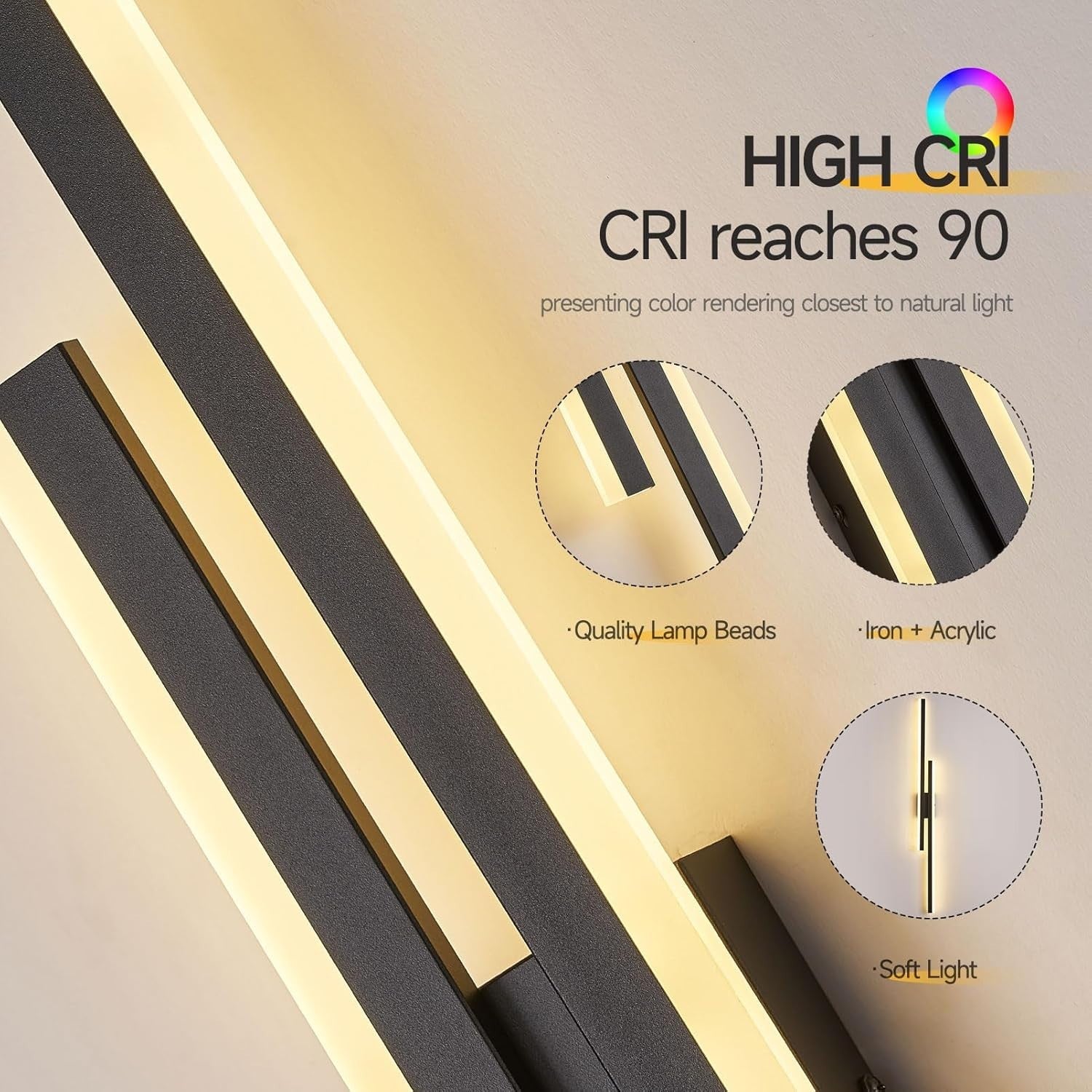 Dimmable LED Wall Light 100cm Modern Remote Control Warm-Cool White Lamp