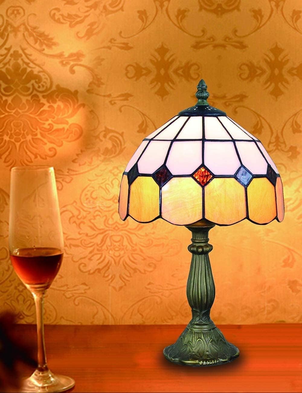 8" Tiffany Style Stained Glass Table Lamp Bedside Night Light with Bulb