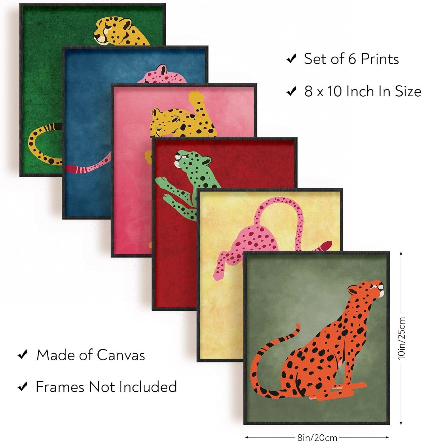 Colorful Cheetah Wall Art Prints 6pcs Leopard Modern Room Decor